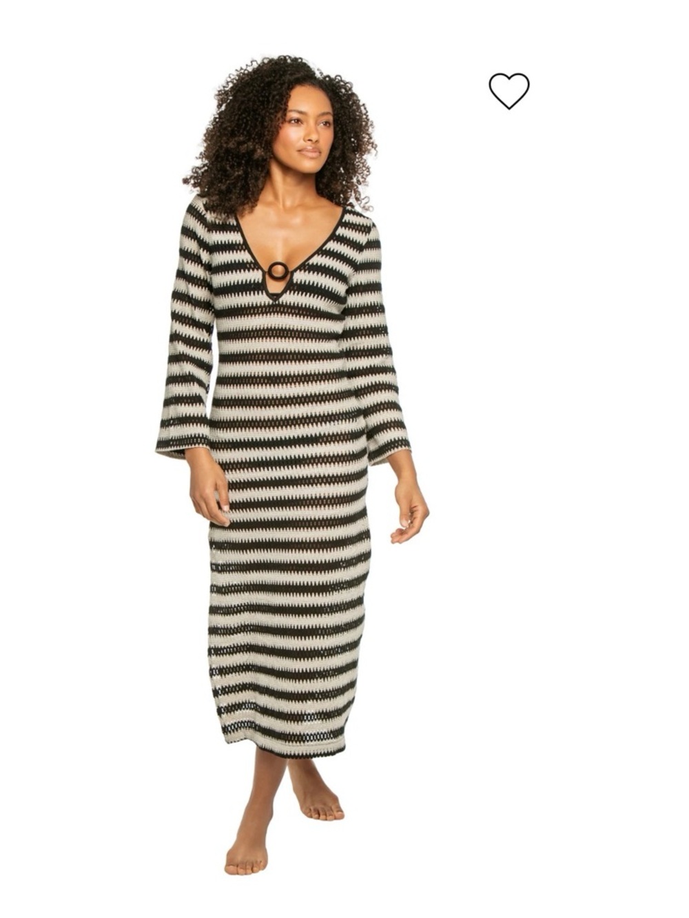 Surf Gypsy Black and Cream Striped V‑Neck Midi Dress with Ring Accent SZ M